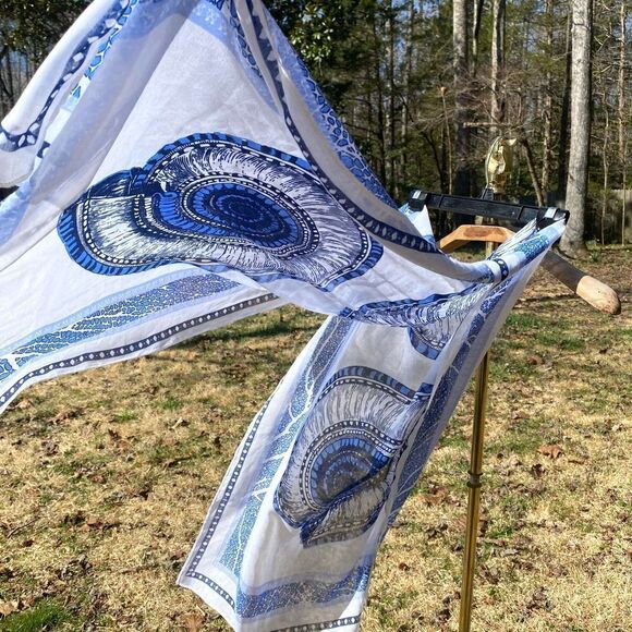 Mudpie Blue Nautilus Seashell Coral Summer Blanket Scarf - Picture 6 of 10
